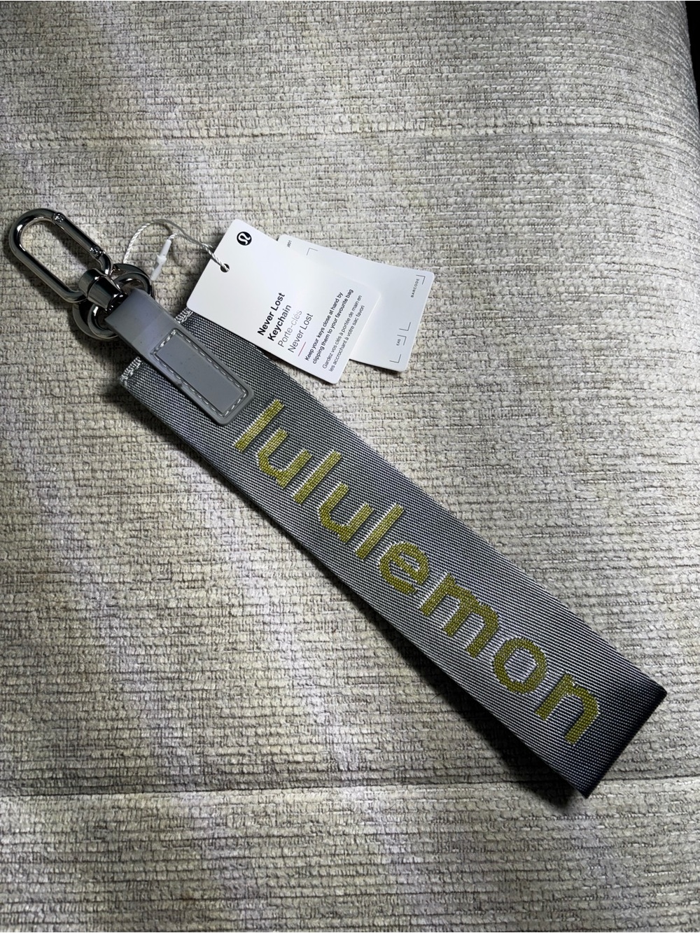 lululemon athletica Gray Key Strap with Yellow Logo